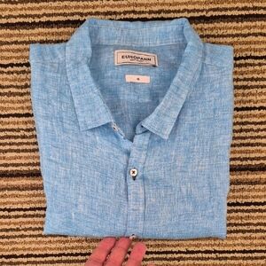 EUROPANN‎ Saint Tropez Light Blue Weave LINEN Sz 4 US XL Mens Long Sleeve Shirt